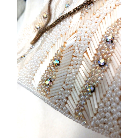 Victorian Glass BEADED Iridescent Bead 14K Plated Evening ART DECO NOUVEAU Purse - Picture 8 of 16